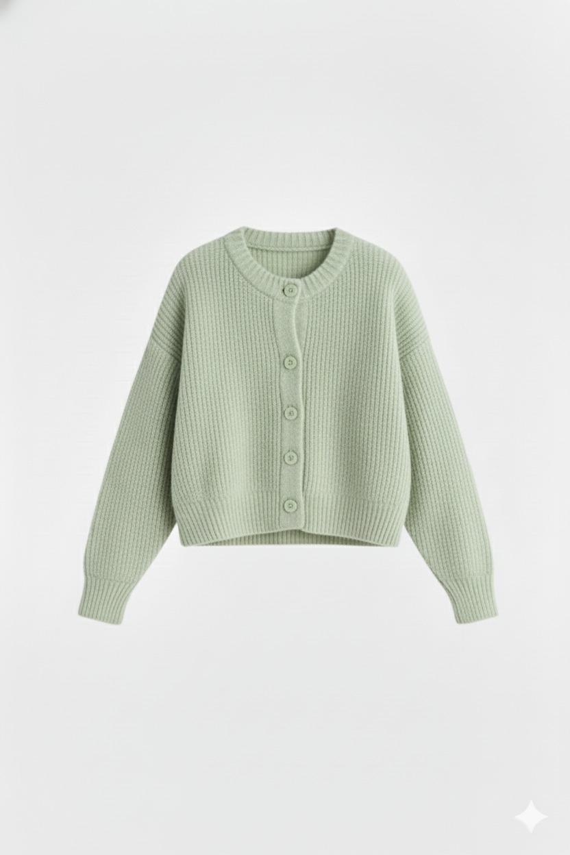 Groene cardigan voorkant Groene cardigan voorkant