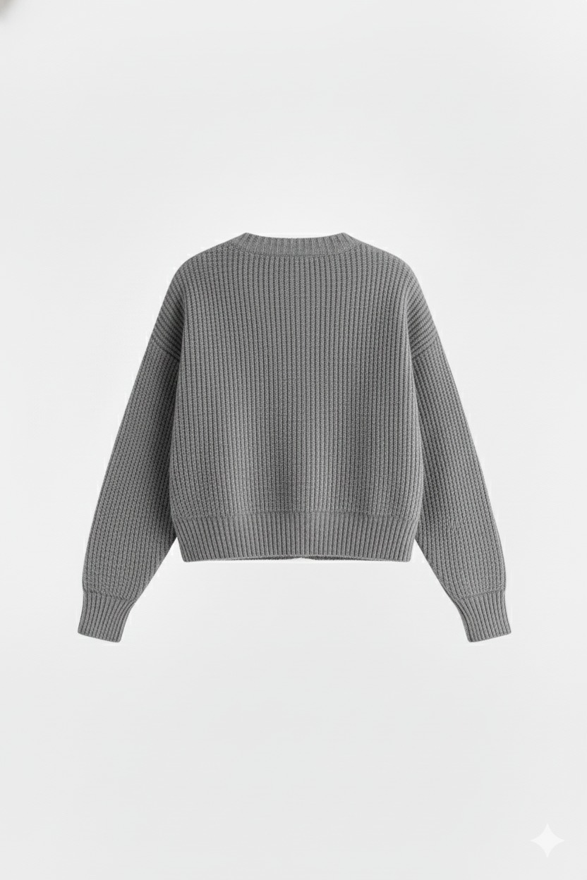 Grijze cardigan achterkant Achterkant grijze cardigan